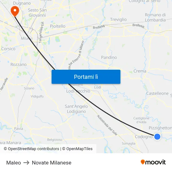 Maleo to Novate Milanese map
