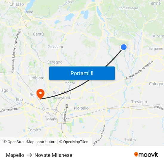 Mapello to Novate Milanese map