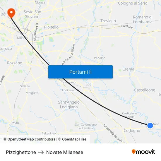 Pizzighettone to Novate Milanese map