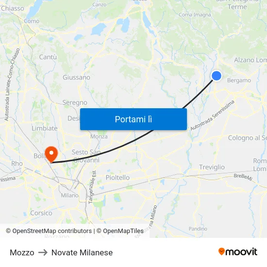 Mozzo to Novate Milanese map