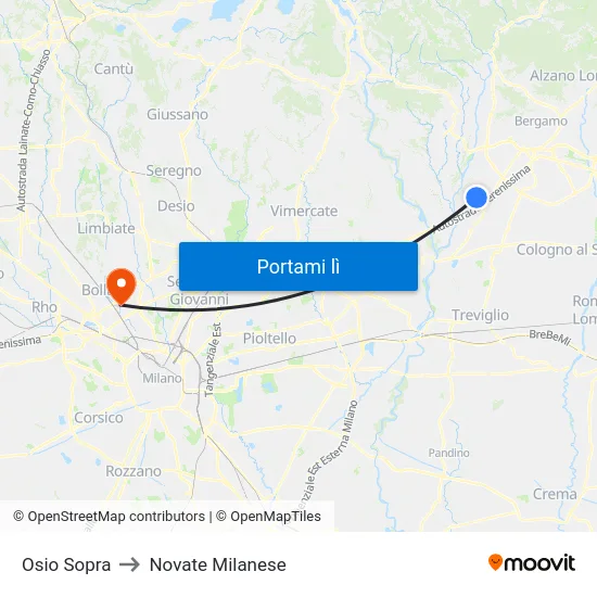 Osio Sopra to Novate Milanese map