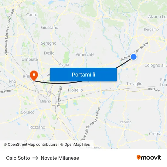 Osio Sotto to Novate Milanese map
