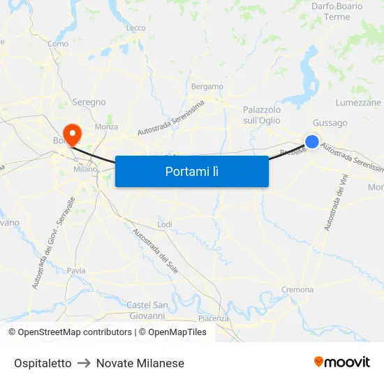 Ospitaletto to Novate Milanese map