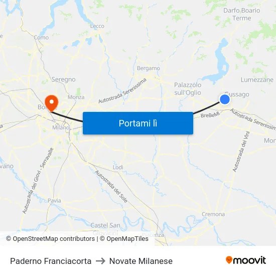 Paderno Franciacorta to Novate Milanese map