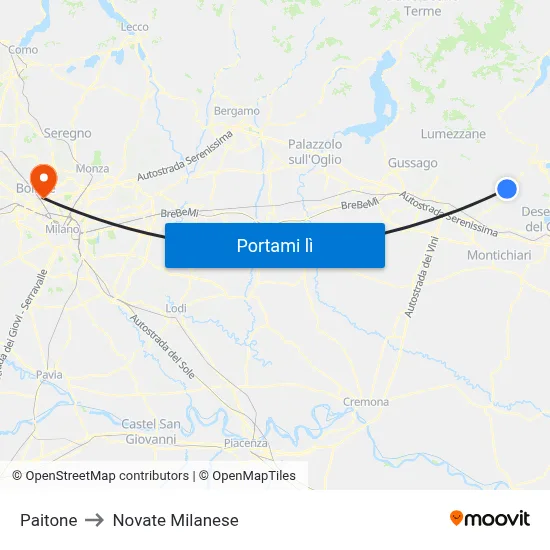 Paitone to Novate Milanese map