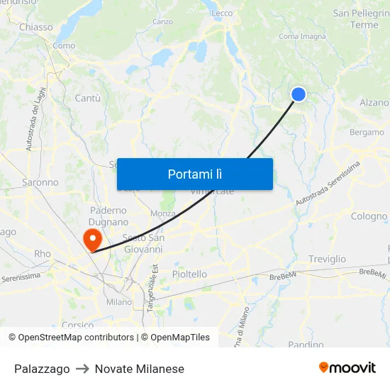 Palazzago to Novate Milanese map