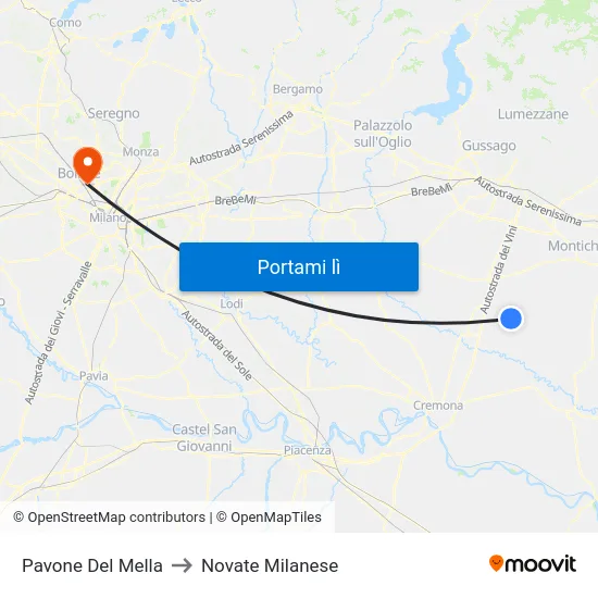 Pavone Del Mella to Novate Milanese map