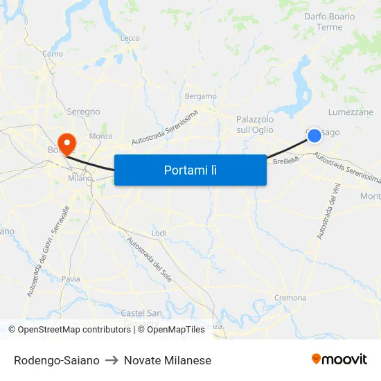 Rodengo-Saiano to Novate Milanese map