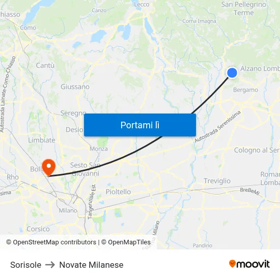 Sorisole to Novate Milanese map
