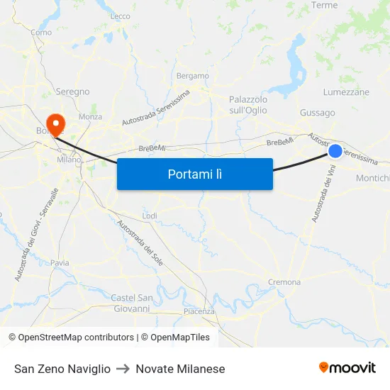 San Zeno Naviglio to Novate Milanese map