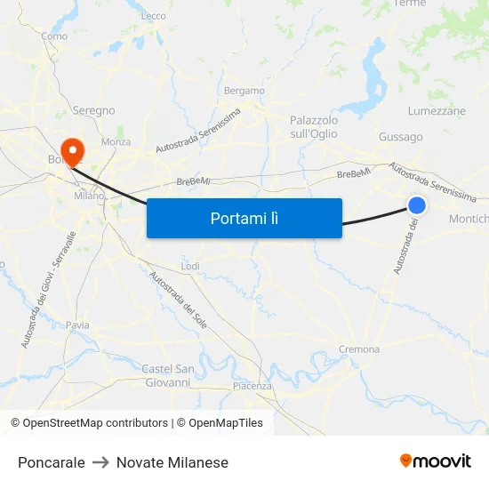 Poncarale to Novate Milanese map