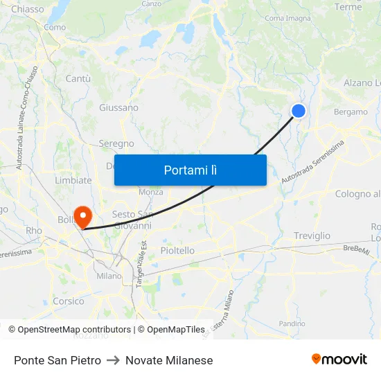 Ponte San Pietro to Novate Milanese map