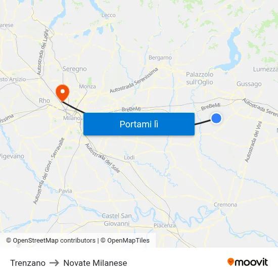 Trenzano to Novate Milanese map