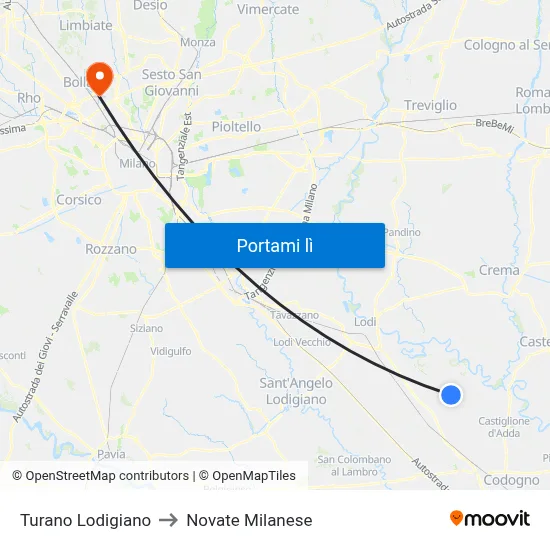 Turano Lodigiano to Novate Milanese map