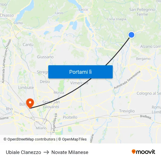 Ubiale Clanezzo to Novate Milanese map