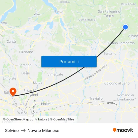 Selvino to Novate Milanese map
