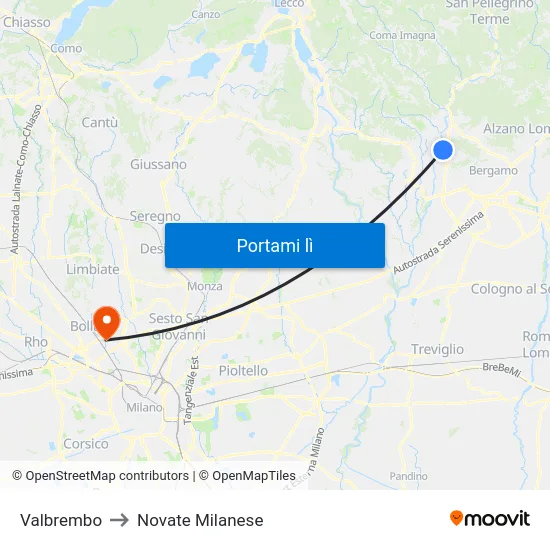 Valbrembo to Novate Milanese map