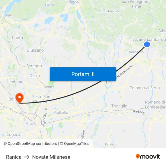 Ranica to Novate Milanese map