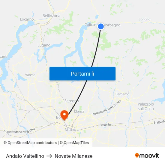 Andalo Valtellino to Novate Milanese map