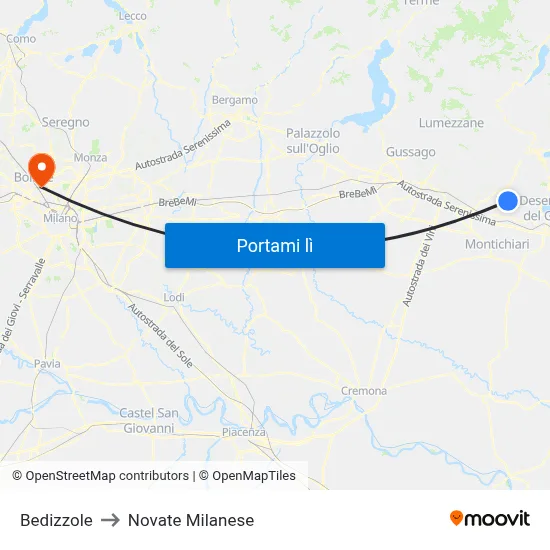 Bedizzole to Novate Milanese map