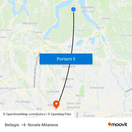 Bellagio to Novate Milanese map