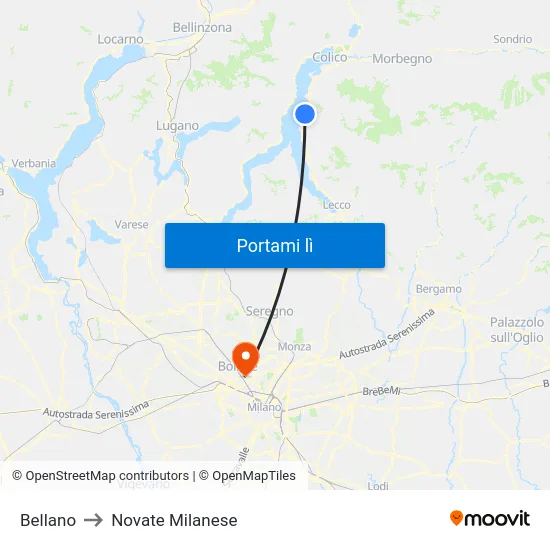 Bellano to Novate Milanese map