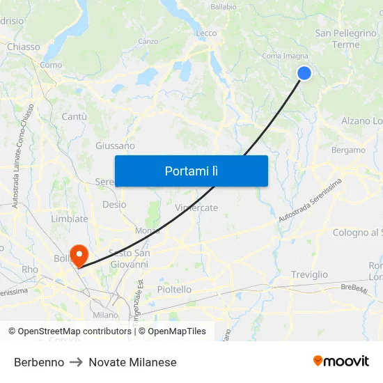 Berbenno to Novate Milanese map