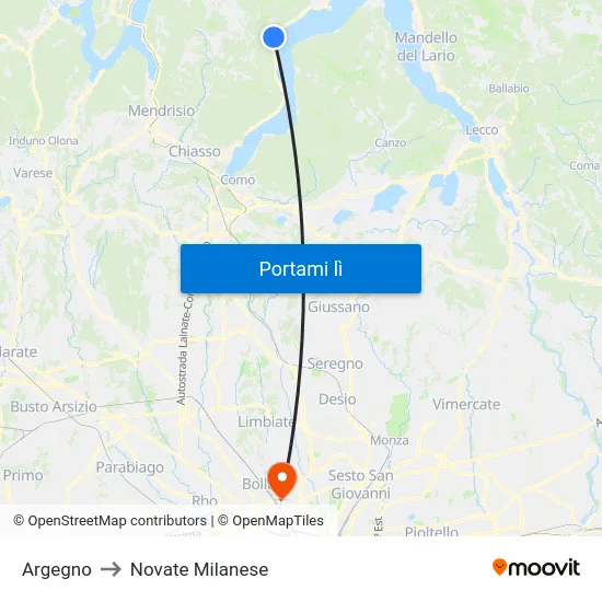 Argegno to Novate Milanese map