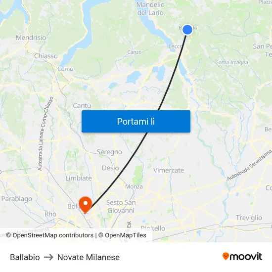 Ballabio to Novate Milanese map