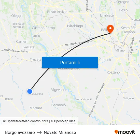 Borgolavezzaro to Novate Milanese map