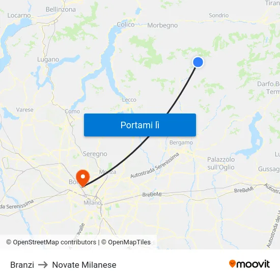 Branzi to Novate Milanese map