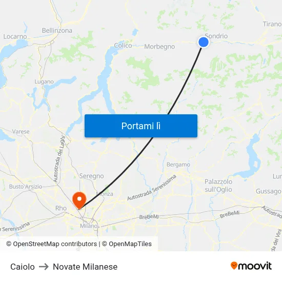 Caiolo to Novate Milanese map