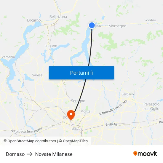 Domaso to Novate Milanese map