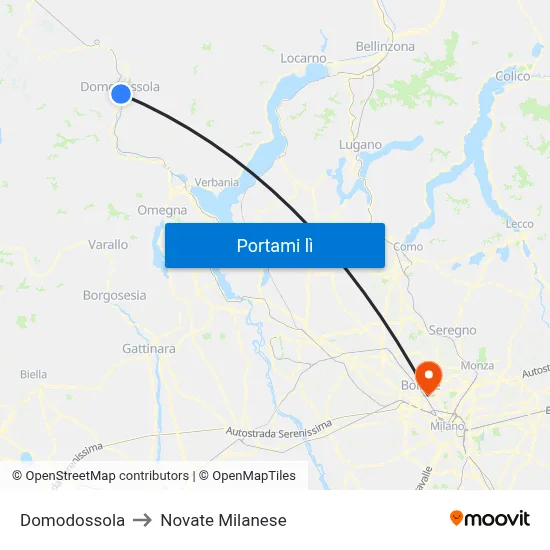 Domodossola to Novate Milanese map