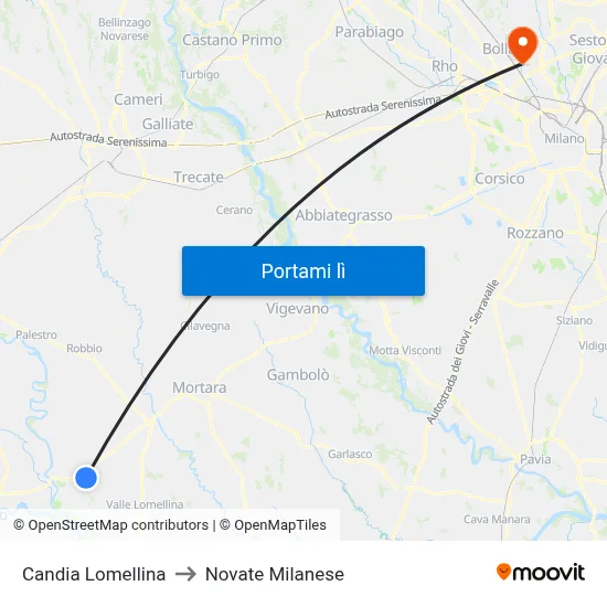 Candia Lomellina to Novate Milanese map