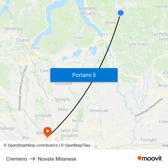 Cremeno to Novate Milanese map