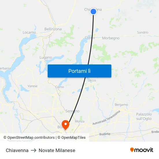 Chiavenna to Novate Milanese map