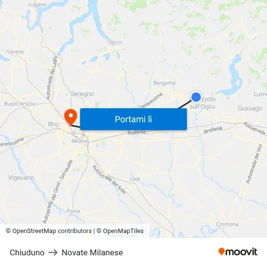 Chiuduno to Novate Milanese map