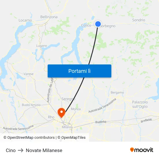 Cino to Novate Milanese map