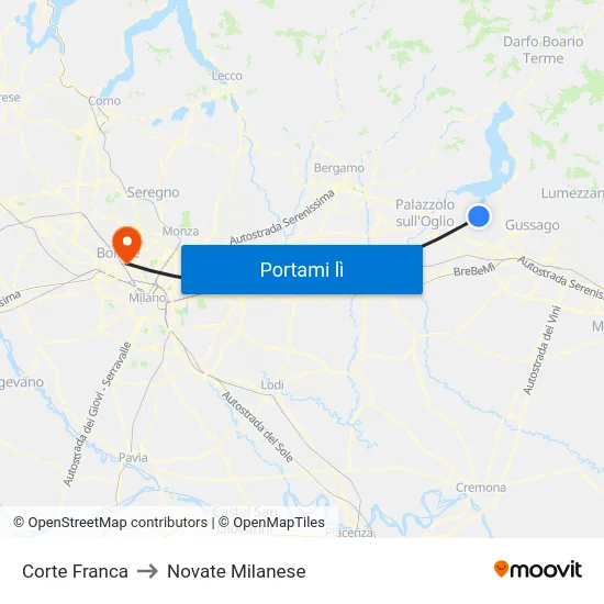 Corte Franca to Novate Milanese map