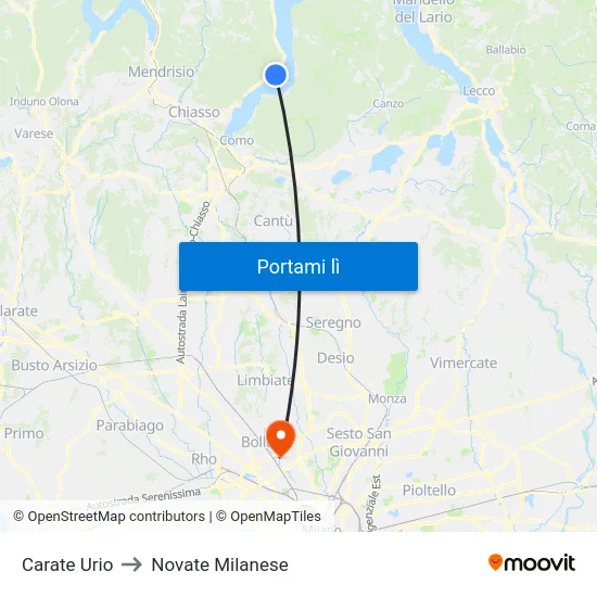 Carate Urio to Novate Milanese map