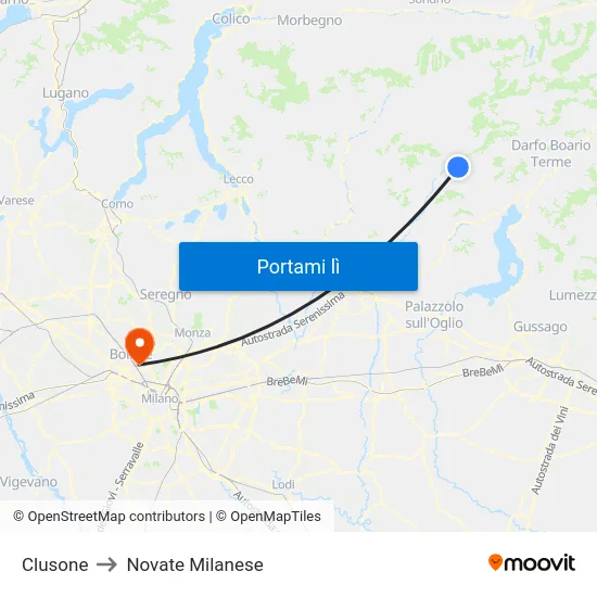 Clusone to Novate Milanese map