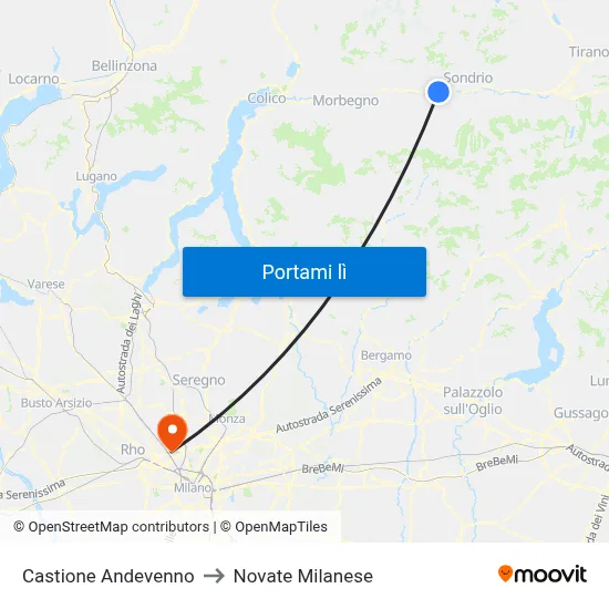 Castione Andevenno to Novate Milanese map