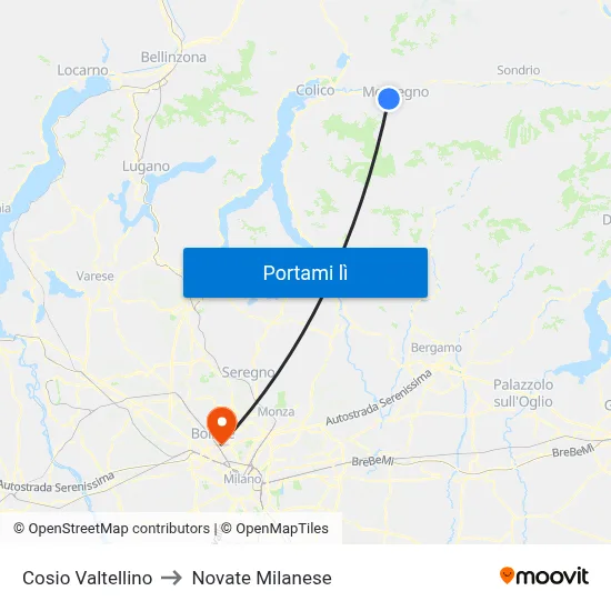 Cosio Valtellino to Novate Milanese map