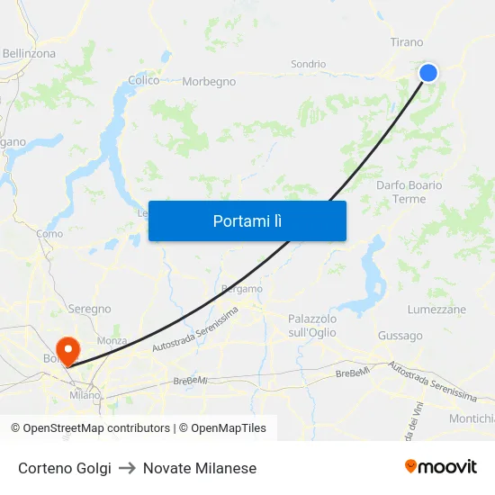 Corteno Golgi to Novate Milanese map