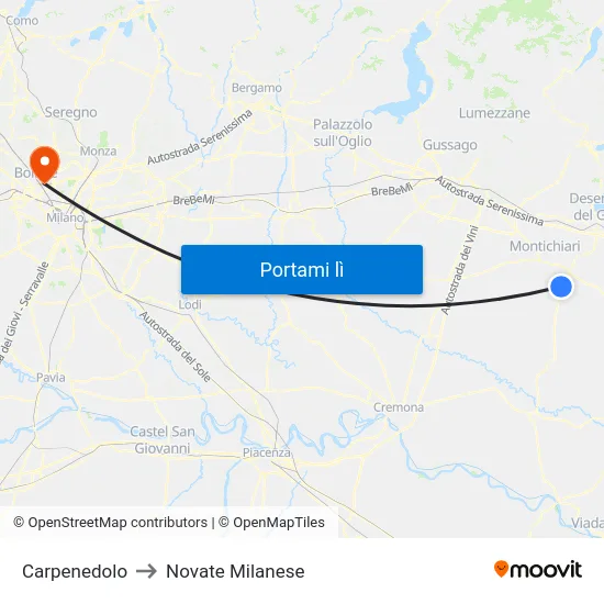 Carpenedolo to Novate Milanese map