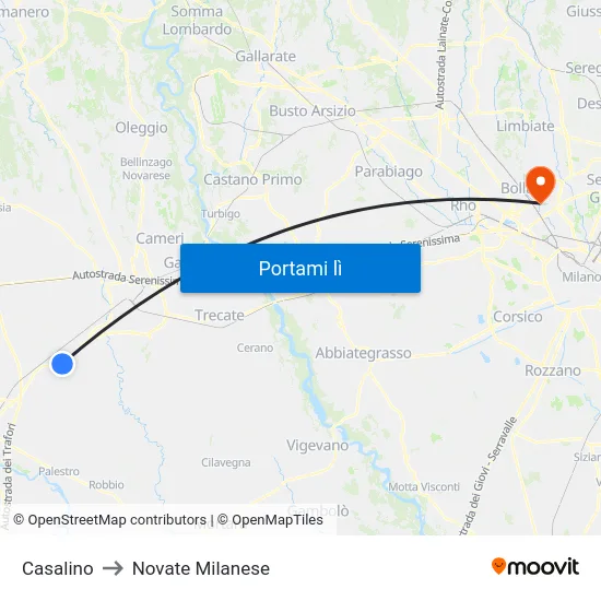 Casalino to Novate Milanese map