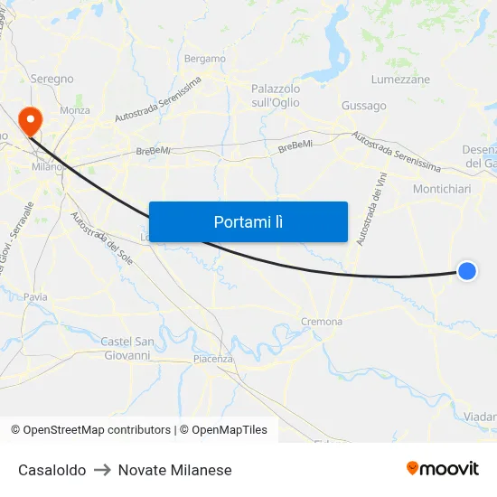 Casaloldo to Novate Milanese map
