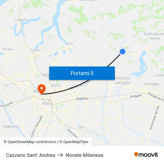 Cazzano Sant' Andrea to Novate Milanese map
