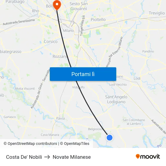 Costa De' Nobili to Novate Milanese map